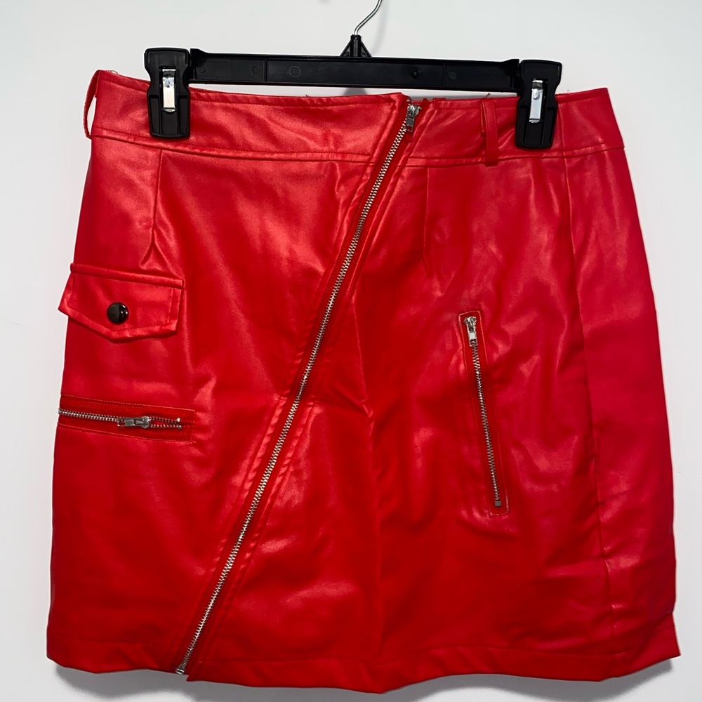 pretty little thing red Leather Skirt